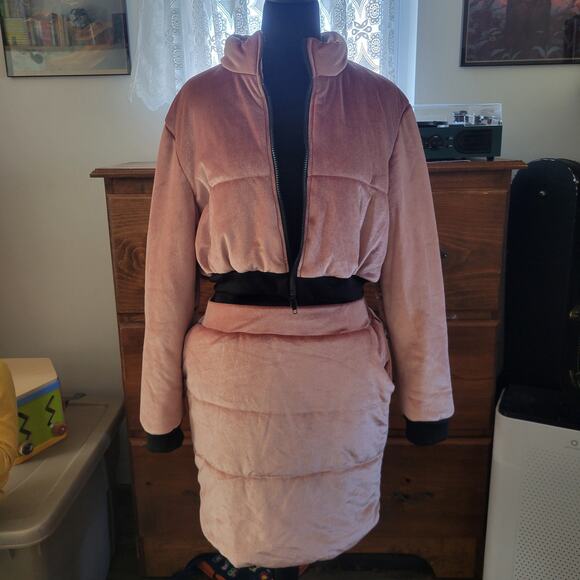 SHEIN Unity Contrast Trim Velvet Crop Jacket & Bodycon Skirt Set XL, Winter - Picture 1 of 10